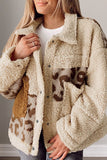 MQTIME  -  Pocketed Leopard Collared Neck Sherpa Jacket