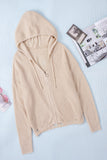 MQTIME  -  Distressed Zip Up Drawstring Hooded Cardigan