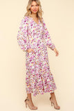 MQTIME  -  Haptics Full Size Floral V-Neck Long Sleeve Dress with Side Pockets