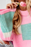 MQTIME  -  Color Block Round Neck Drop Shoulder Sweater