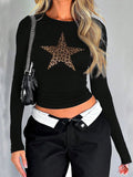 MQTIME  -  Devine Star Round Neck Long Sleeve T-Shirt