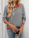 MQTIME  -   Striped Round Neck Long Sleeve Sweater