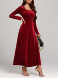 MQTIME  -  Square Neck Long Sleeve Velvet Dress