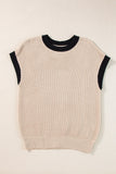 MQTIME  -  Contrast Trim Round Neck Cap Sleeve Knit Top