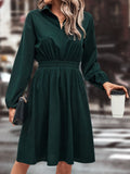 MQTIME  -  Smocked Johnny Collar Long Sleeve Dress