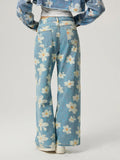 MQTIME  -  Pocketed Floral Wide Leg Jeans