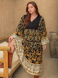 MQTIME  -  Plus Size Floral V-Neck Balloon Sleeve Midi Dress
