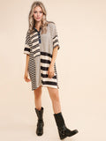 MQTIME  -  Exposed Seam Striped Half Sleeve Mini Dress