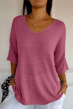 MQTIME  -  V-Neck Three-Quarter Sleeve Knit Top
