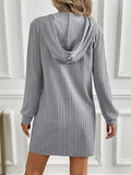 MQTIME  -  Drawstring Long Sleeve Hooded Mini Dress