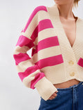 MQTIME  -  Striped Button Down Drop Shoulder Cardigan