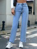 MQTIME  -  Side Slit High Waist Straight Jeans