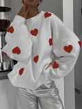 MQTIME  -  Valentine’s Day Heart Round Neck Long Sleeve Sweater
