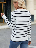 MQTIME  -  Striped Johnny Collar Long Sleeve Sweater