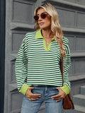 MQTIME  -  Striped Johnny Collar Long Sleeve Sweatshirt