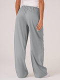 MQTIME  -  Contrast Waistband Drawstring Wide Leg Pants