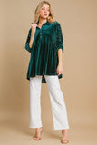 MQTIME  -  Umgee Pearl Detail Half Sleeve Velvet Babydoll Blouse