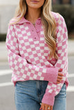 MQTIME  -  Checkered Collared Neck Long Sleeve Sweater