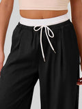 MQTIME  -  Contrast Waistband Drawstring Wide Leg Pants