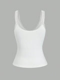 MQTIME  -  Lace Detail V-Neck Wide Strap Tank