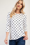 MQTIME  -  Celeste Full Size Polka Dot Round Neck Three-Quarter Sleeve T-Shirt