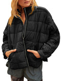 MQTIME  -  Pocketed Plaid Quilted Zip Up Winter Coat