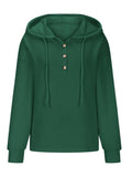 MQTIME  -  Drawstring Quarter Button Long Sleeve Hoodie