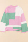 MQTIME  -  Color Block Round Neck Drop Shoulder Sweater
