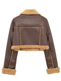 MQTIME  -   Collared Neck Long Sleeve Plush Cropped Jacket