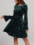 MQTIME  -  Tied Flower Print Round Neck Flounce Sleeve Dress