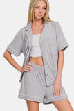 MQTIME  -  Button Down Short Sleeve Top and Shorts Lounge Set