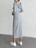 MQTIME  -  Drawstring Long Sleeve Hooded Midi Dress