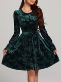 MQTIME  -  Tied Flower Print Round Neck Flounce Sleeve Dress