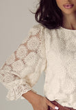 MQTIME  -  Flower Jacquard Flounce Sleeve Blouse