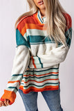 MQTIME  -  Contrast Striped Turtleneck Dropped Shoulder Sweater