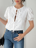 MQTIME  -  Perfee Tied Eyelet Short Sleeve Bodysuit
