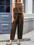 MQTIME  -  Lovelet Plaid Round Neck Sleeveless Top and Pants Set