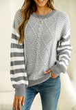 MQTIME  -  Striped Round Neck Dropped Shoulder Sweater