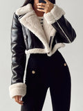 MQTIME  -   Collared Neck Long Sleeve Plush Cropped Jacket