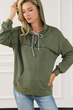 MQTIME  -  Lace Up Drop Shoulder Long Sleeve Hoodie