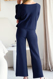 MQTIME  -  Round Neck Long Sleeve Top and Pants Set