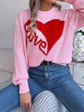 MQTIME  -  LOVE Heart Round Neck Dropped Shoulder Sweater