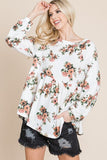 MQTIME  -   Super Lady Full Size Babydoll Floral Boat Neck Long Sleeve Blouse