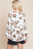 MQTIME  -   Super Lady Full Size Babydoll Floral Boat Neck Long Sleeve Blouse