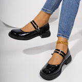 MQTIME  -  Elegant Black Mary Jane - Chic Comfort Women's Shoes with Golden Buckle, Round Toe, and Comfortable Rubber Sole - Versatile All-Season PU Cover Flats, Ladies Shoes