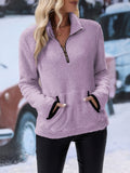 MQTIME  -  Half Zip Long Sleeve Furry Sweatshirt