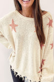 MQTIME  -  Contrast Star Raw Hem Long Sleeve Knit Top