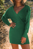 MQTIME  -  Cable-Knit Surplice Lantern Sleeve Sweater Dress
