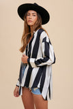 MQTIME  -  Annie Wear Striped Dropped Shoulder Button Up Shirt