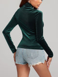 MQTIME  -  Solid Color Turtleneck Long Sleeve Top